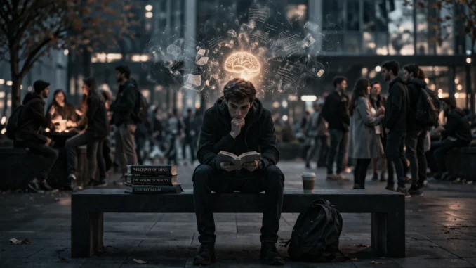 why intelligent people feel lonely showing deep thinker isolated in social environment with psychological symbolism