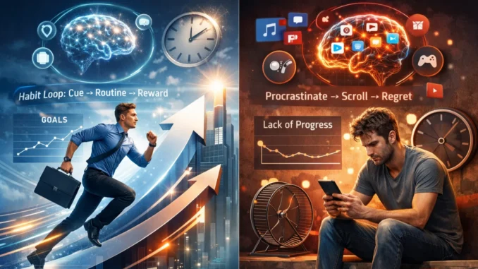success psychology habits showing difference between fast success and slow progress through behavior patterns