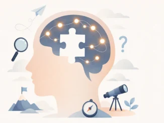 Curiosity concept illustration showing knowledge gap in the brain and exploration behavior linked to learning