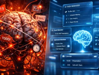 best AI productivity software for decision fatigue concept showing brain overload vs AI task automation