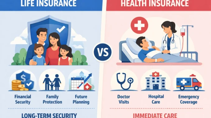 life insurance vs health insurance psychology comparison showing decision factors between long-term security and immediate protection